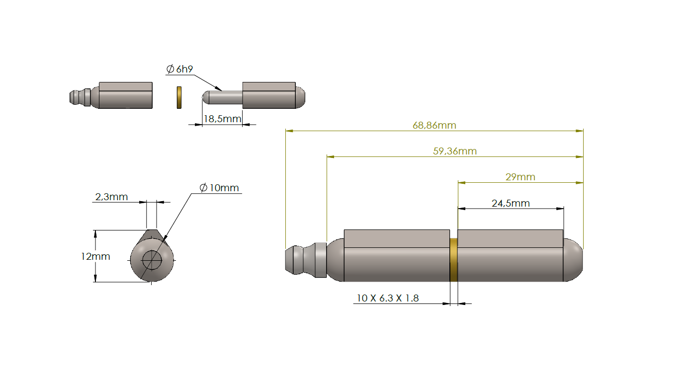 Weld hinge, steel, teardrop-shaped, w/ grease nipple, L=60, B=12