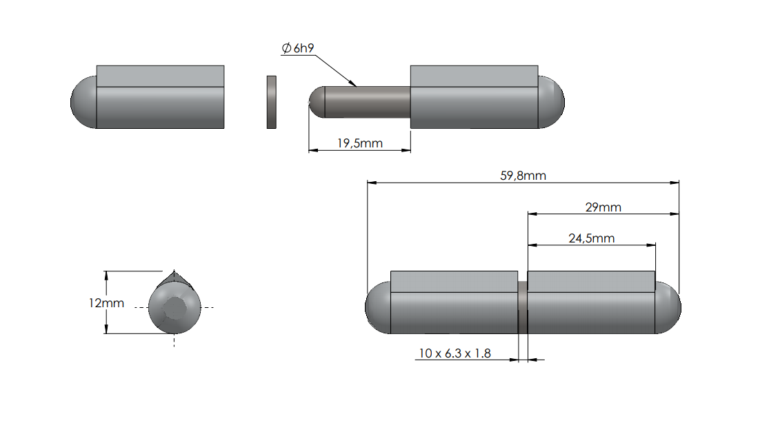 Weld hinge, aluminium, teardrop-shaped, w/o grease nipple, L=60, B=12
