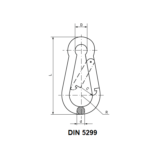 Snap hook, acid proof stainless steel, wire diameter=7mm, L=70mm