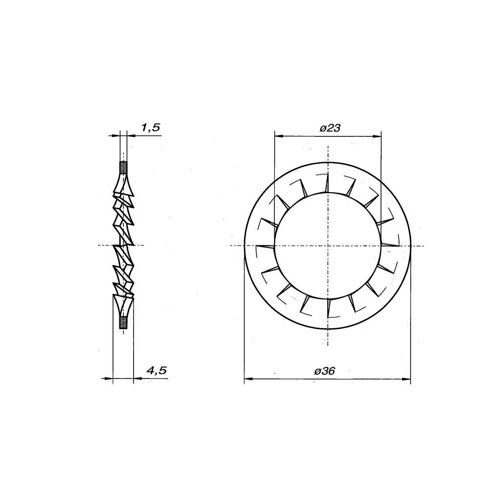 Serrated washer, steel, H=4,5