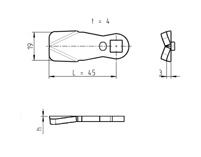 Cam, standard, steel, L=45, B=19, offset height=0 mm