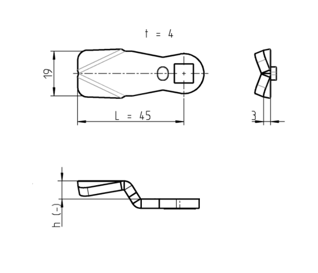 Cam, standard, steel, L=45, B=19, offset height=-5 mm