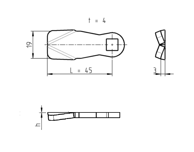 Cam, standard, steel, L=45, B=19, offset height=0 mm