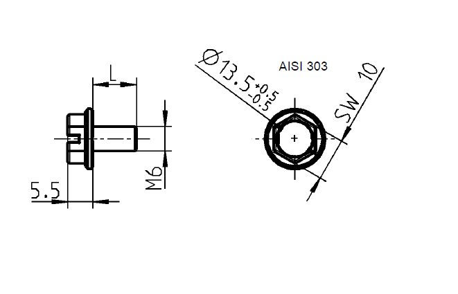 Screw, stainless steel, M6x10