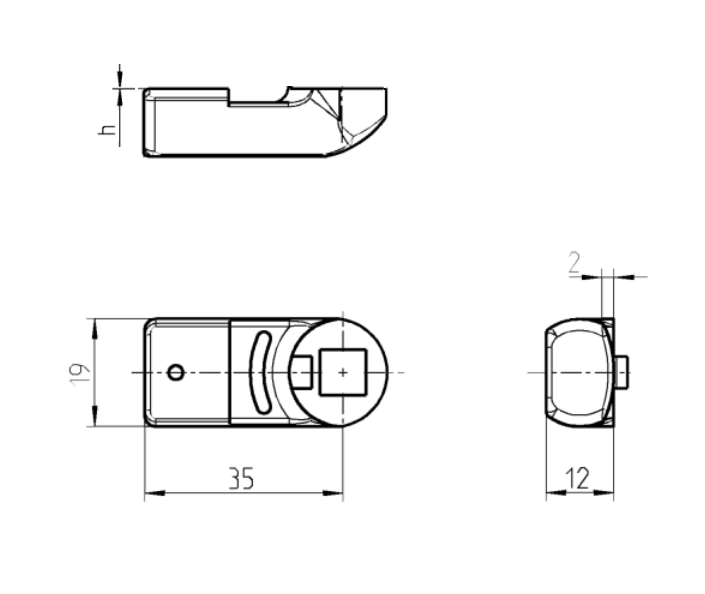 Cam, standard, glass fiber reinforced polyamide, L=35, B=19, offset height=0 mm