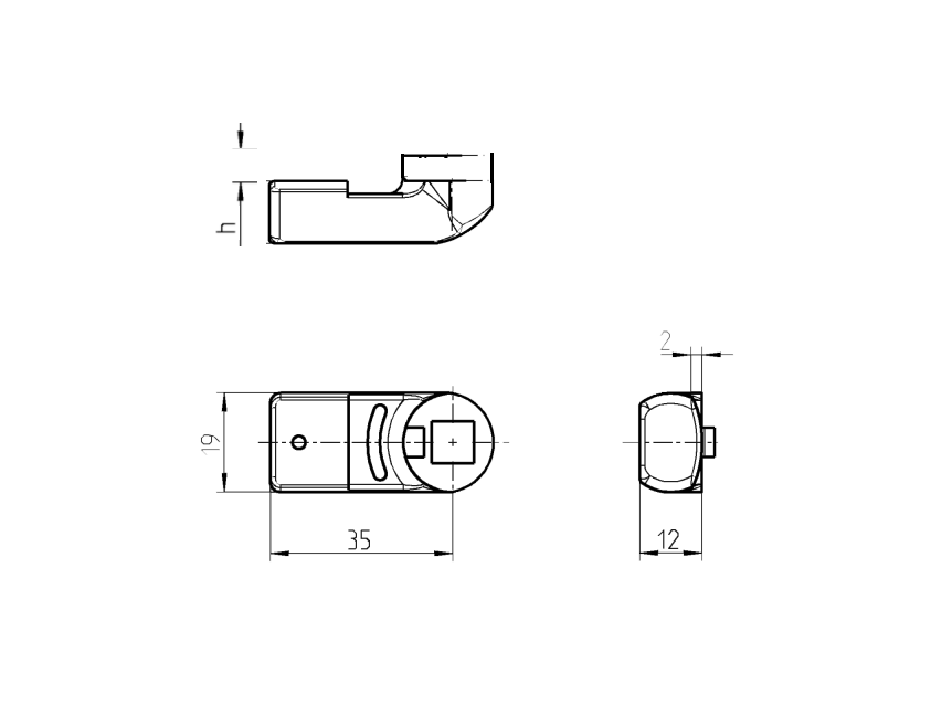 Cam, standard, glass fiber reinforced polyamide, L=35, B=19, offset height=4 mm.