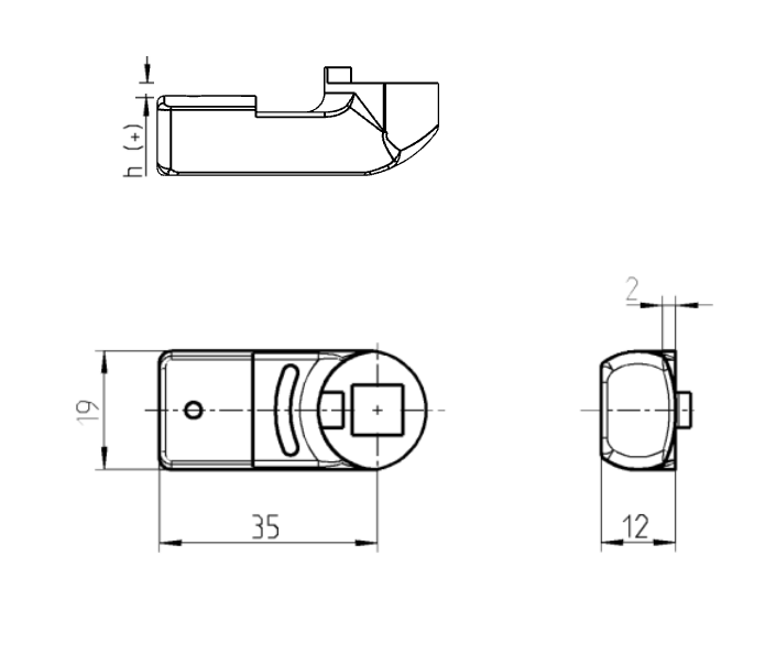 Cam, standard, glass fiber reinforced polyamide, L=35, B=19, offset height=6 mm