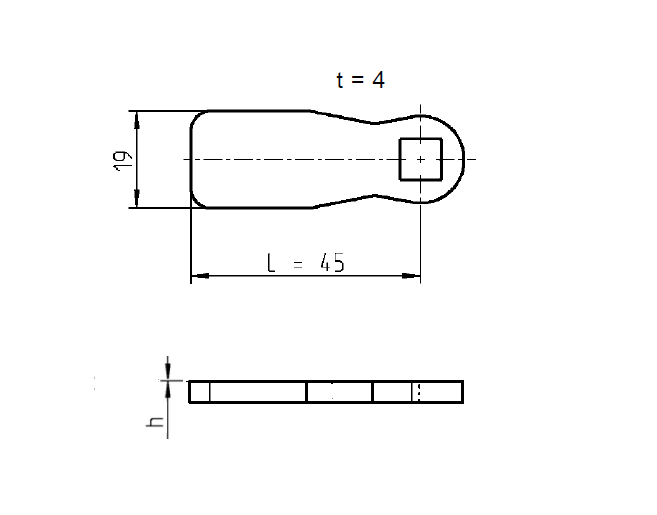 Cam, standard, steel, L=45, B=19, offset height=0 mm