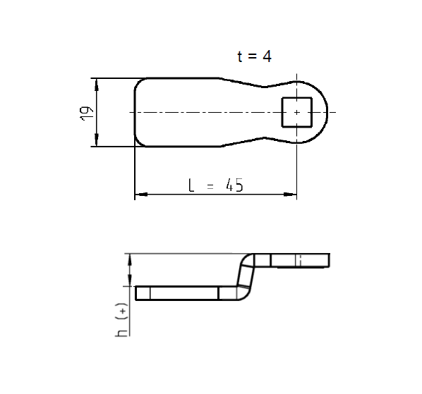 Cam, standard, steel, L=45, B=19, offset height=14 mm