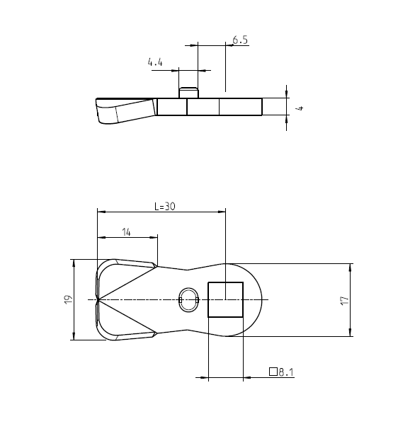 Cam, standard, steel, L=30, B=19, offset height=0 mm
