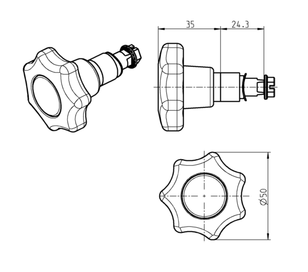 Insert, star knob, die-cast zinc