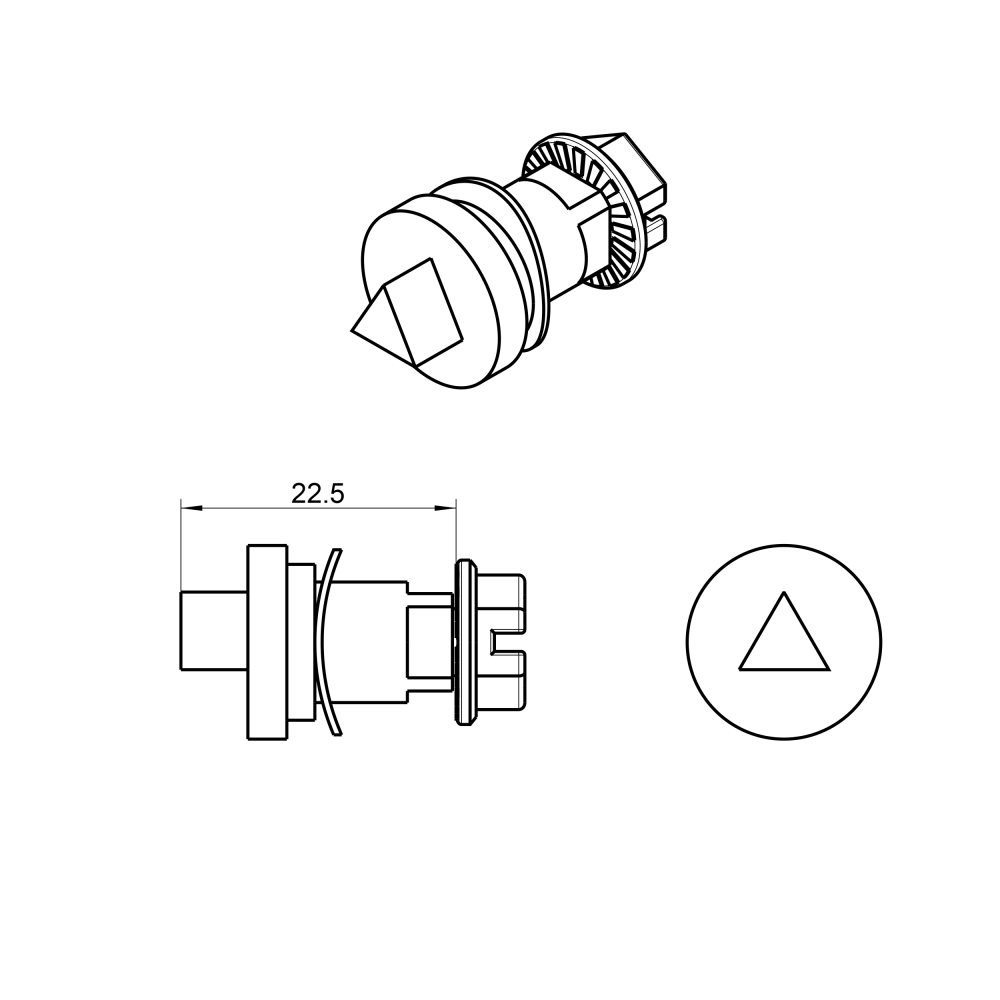 Insert, triangular 6,5 cnomo, die-cast zinc, chrome plated