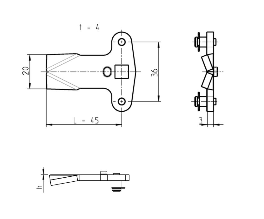 Cam, rod control, steel, L=45, B=20, offset height=0 mm