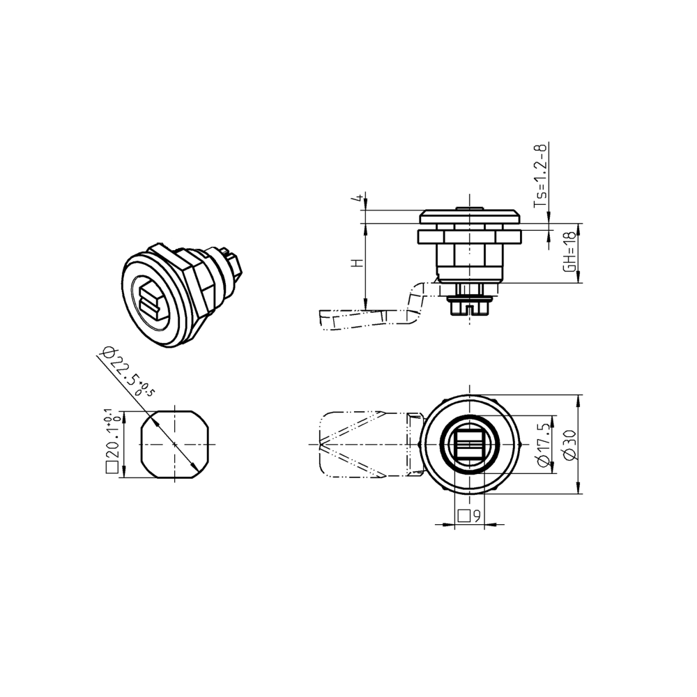 Housing with insert, railway, non locking, die-cast zinc, L=mm, GH=18mm, plate thickness=1,2-8mm