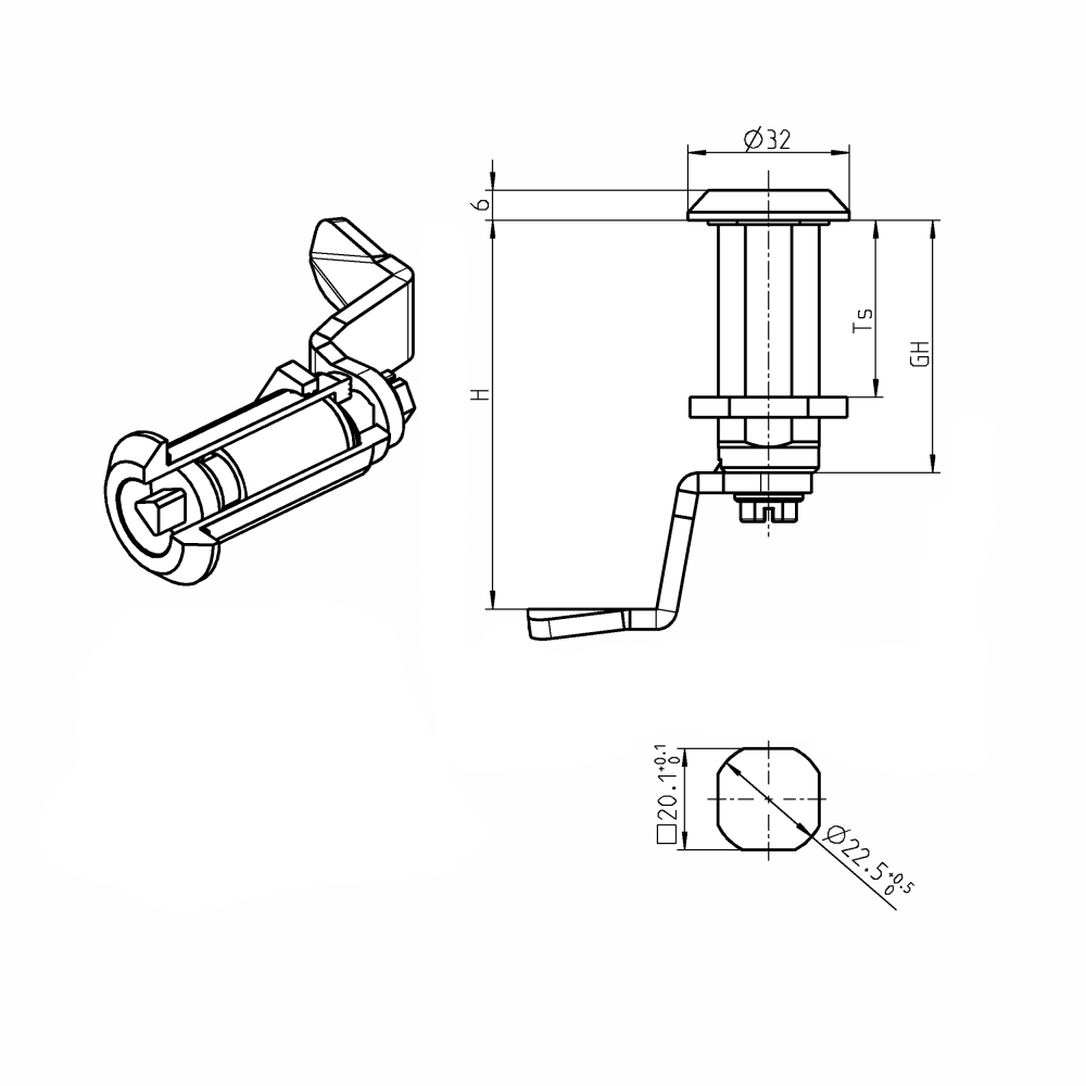 Adapter, die-cast zinc, GH=60mm