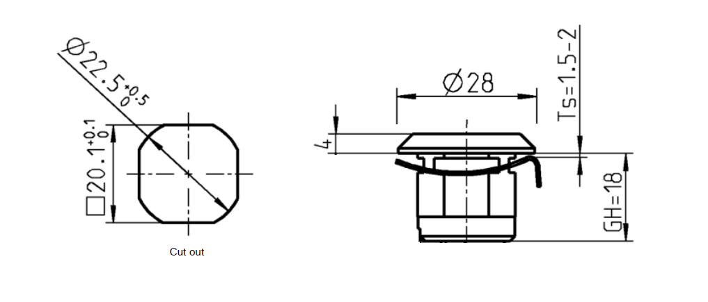 Housing, standard, glass fiber reinforced polyamide, D=28, GH=18, plate thickness=1,5-2 mm