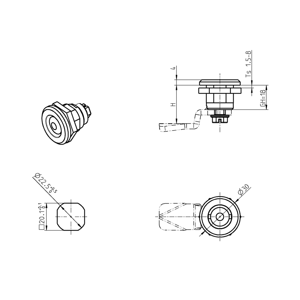 Housing with insert, swedish power companies cewe, non locking, die-cast zinc, L=mm, GH=18mm, plate thickness=1,5-8mm