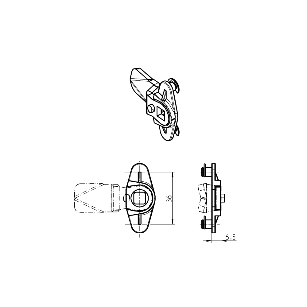Rod control adapter for cam, acid proof stainless steel, offset=0, vandring=18