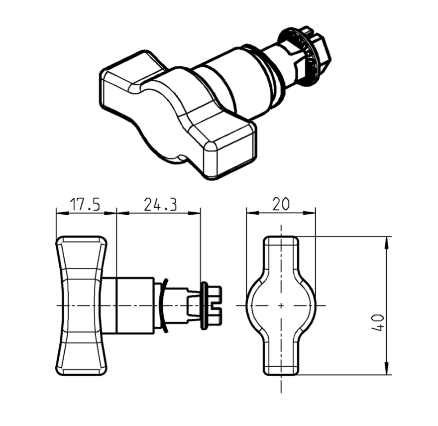 Insert, wing handle, die-cast zinc