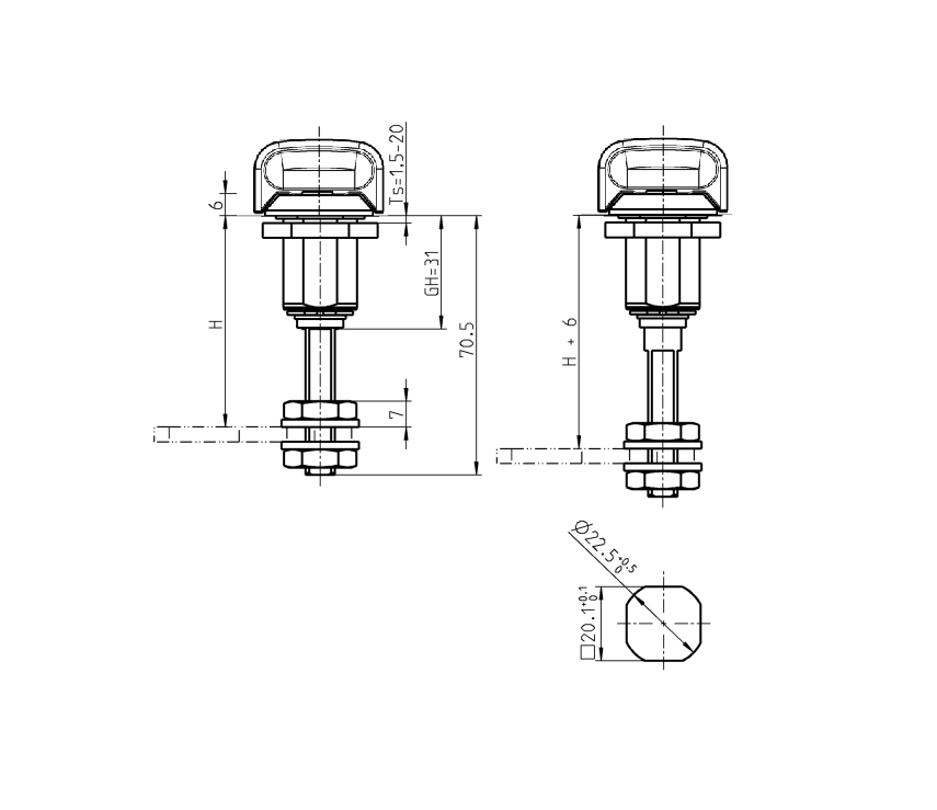 Compression latch, handle 90°, die-cast zinc, Wing handle, stroke=6mm, not adjustable, plate thickness=1,5-20mm