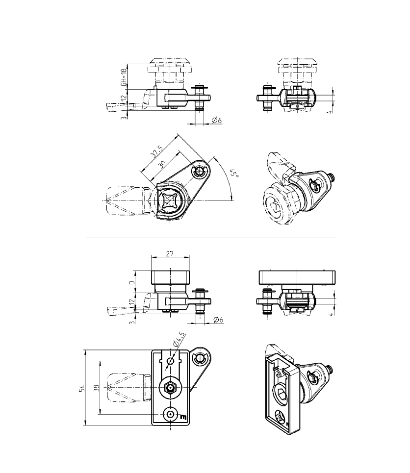 Rod control adapter for cam, die-cast zinc, offset=0, stroke=