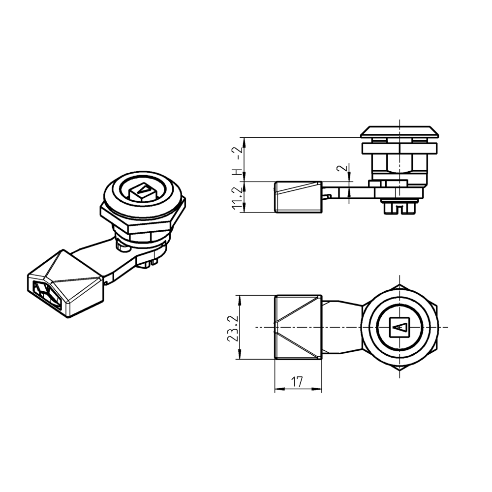 Slide shoe, pom plastic, H=11,2, offset=-2