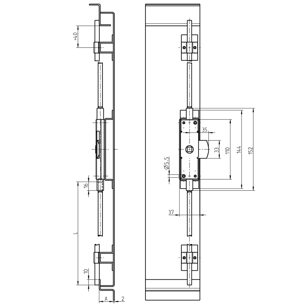 Lock, steel, universal, L=152, M8, A-measure=20 and 26