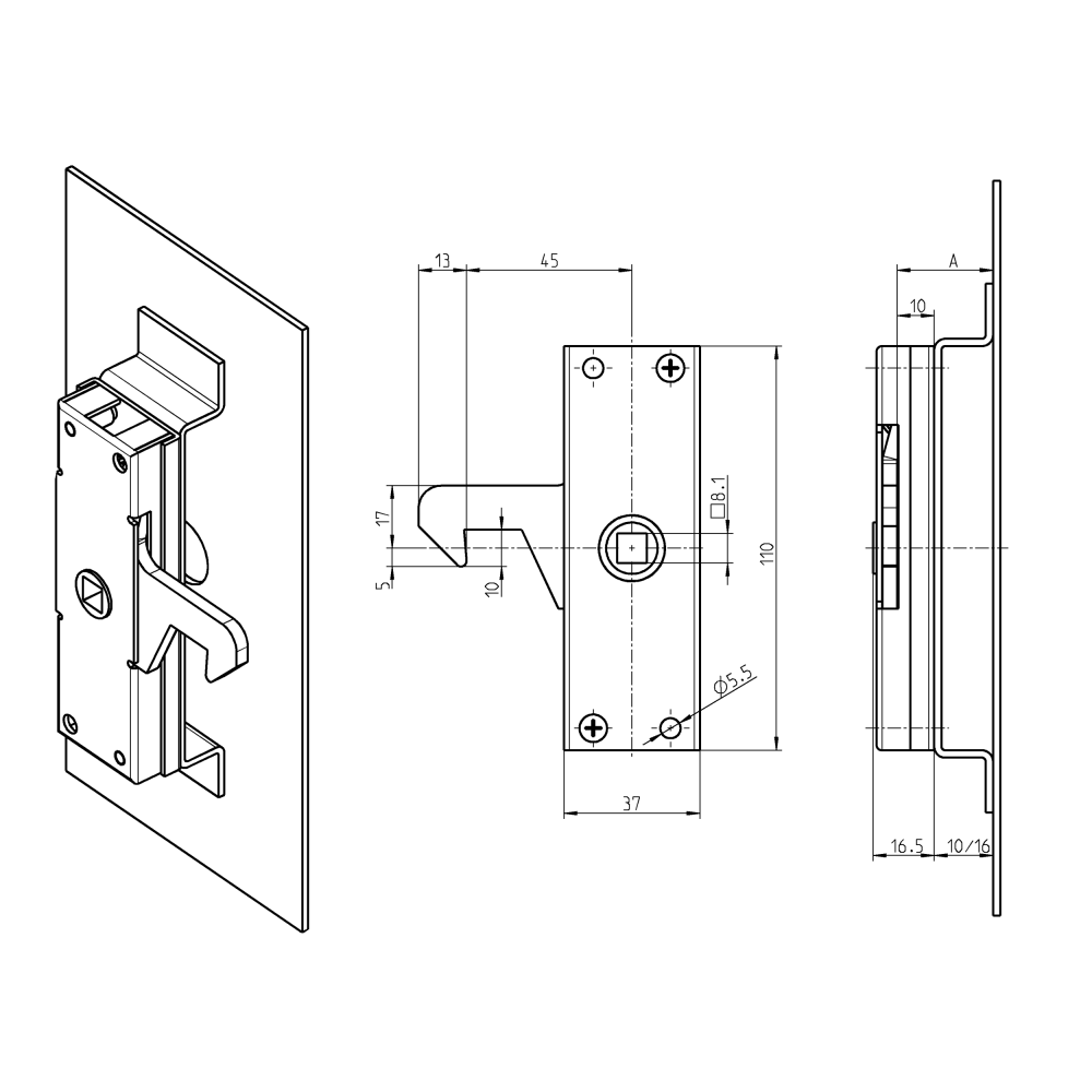Lock, steel, weld-on, L=110, A-dimension=20 og 26 Lock, steel, weld-on, L=110, A-dimension=20 og 26