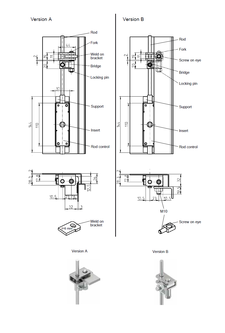 Lock, steel, weld-on, L=152, A-dimension=20