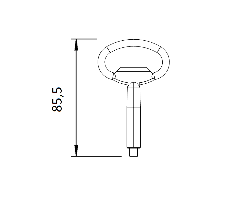 key, die-cast zinc, square male 6, L=85,5