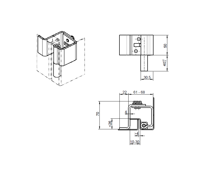 Cabinet hinge, steel, prominent door - concealed, lift off pin, L=90, B=90, H=70