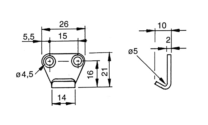 Catch plate, ubehandlet stainless steel, flat mounting, L=21mm, B=26mm, H=10mm