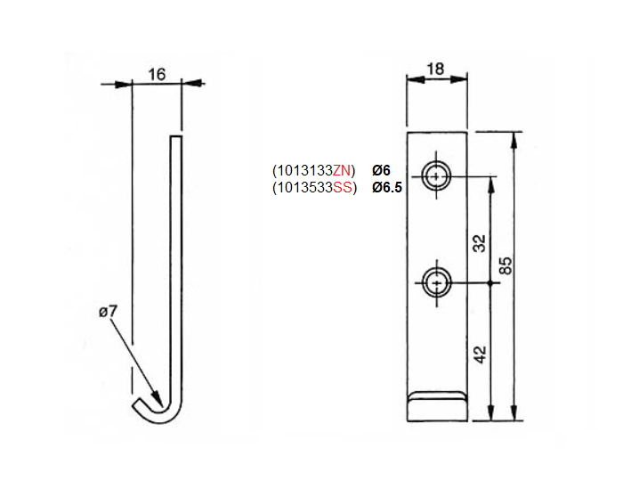 Catch plate, electro zinc plated steel, flat mounting, L=85mm, B=18mm, H=16mm