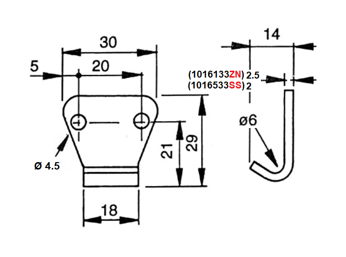 Catch plate, ubehandlet stainless steel, flat mounting, L=29mm, B=30mm, H=14mm