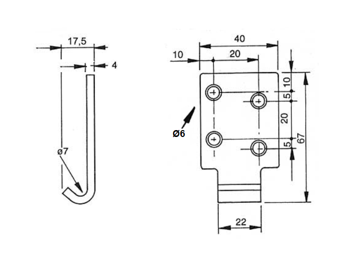 Catch plate, electro zinc plated steel, flat mounting, L=67mm, B=40mm, H=17,5mm