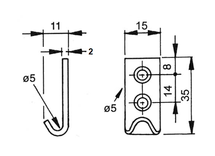 Catch plate, electro zinc plated steel, flat mounting, L=35mm, B=15mm, H=11mm