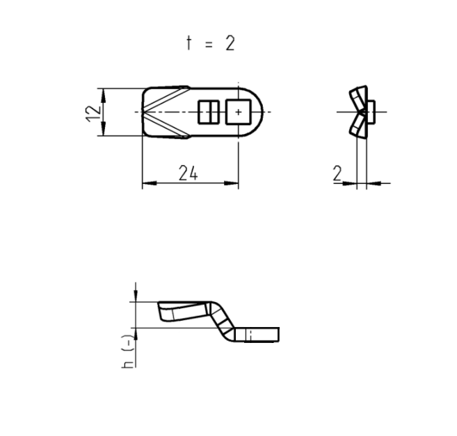 Cam, standard, steel, L=24, B=12, offset height=-6 mm