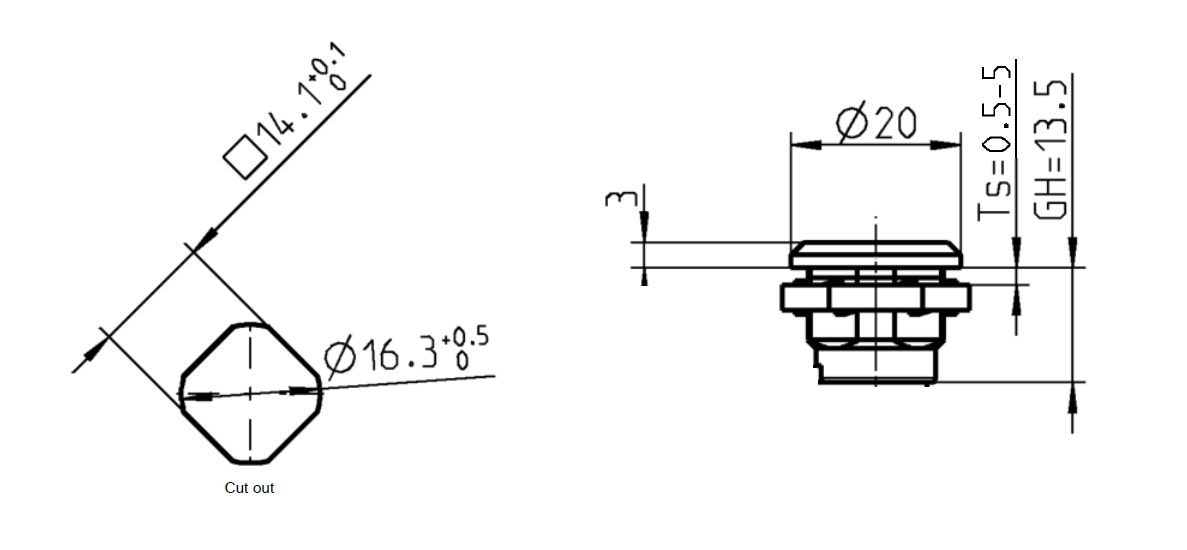 Housing, standard, stainless steel, D=20, GH=13,5, plate thickness=0,5-5 mm