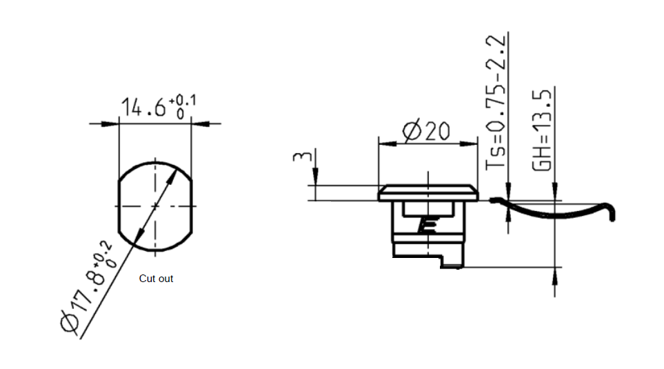 Housing, standard, glass fiber reinforced polyamide, D=20, GH=13,5, plate thickness=0,75-2,2 mm