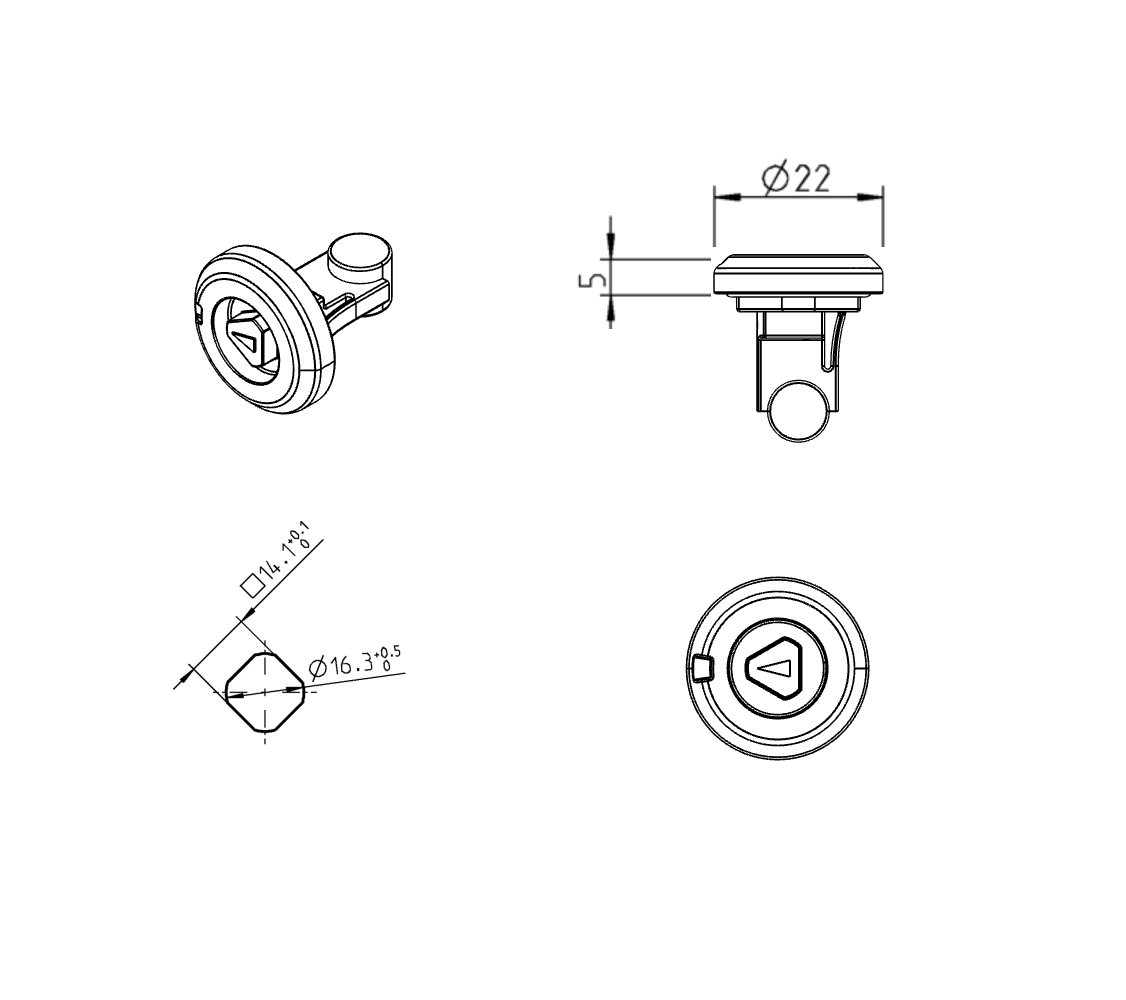 Insert for quick mounting, glass fiber reinforced polyamide, series 1022, class IP69K