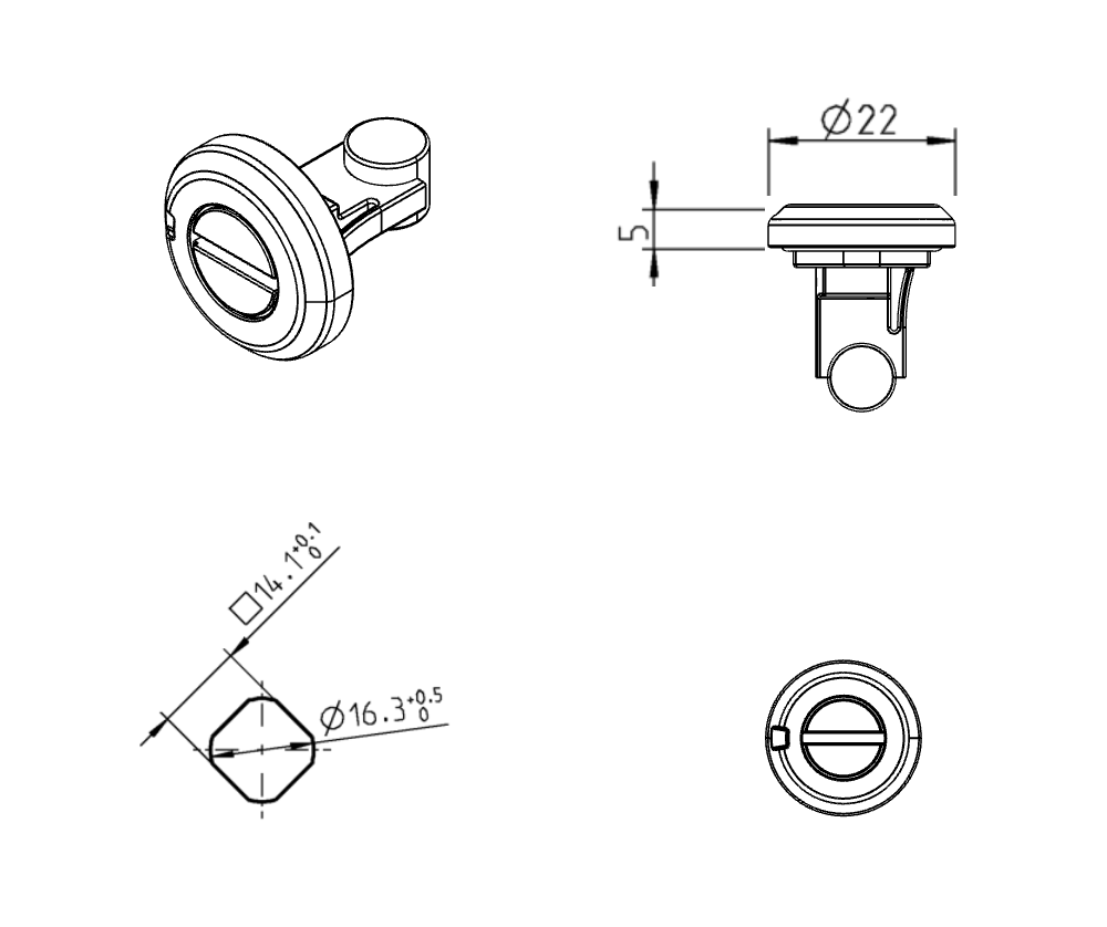 Insert for quick mounting, glass fiber reinforced polyamide, series 1022, class IP69K
