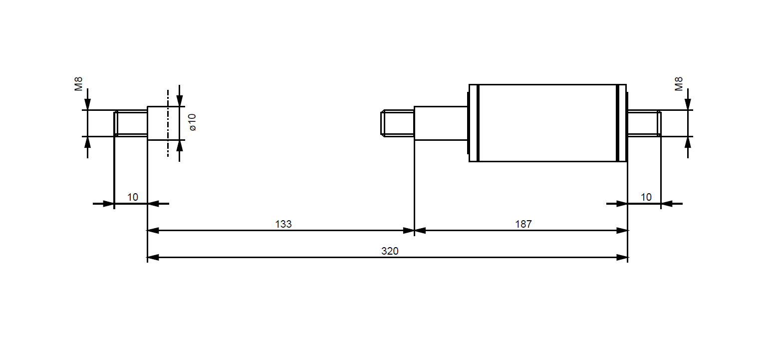 Gas spring, stainless steel, M8 thread, stroke length = 133 mm, force = 400 N