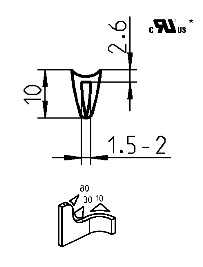 Edge profile w/top bulb, black EPDM, clamping width = 1,5 - 2 mm