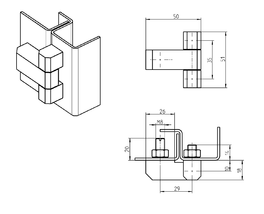 Cabinet Hinge, stainless steel, prominent door - visible, fixed pin, L=51, B=50, H=18