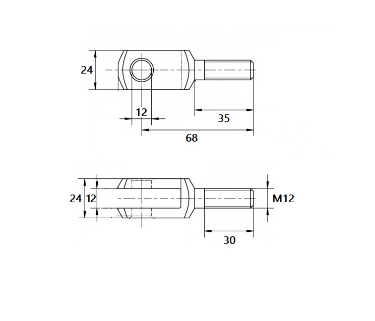 End Fitting, clevis joint, steel, M12, L = 68 mm