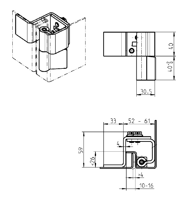 Cabinet Hinge, steel, prominent door - concealed, lift off pin, L=80, B=94, H=59