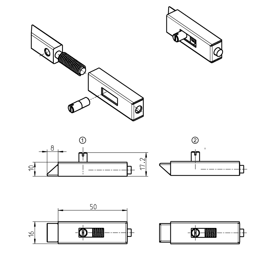 Slam lock, steel, weld-on, length=58, width=16, height=17,2, version 1