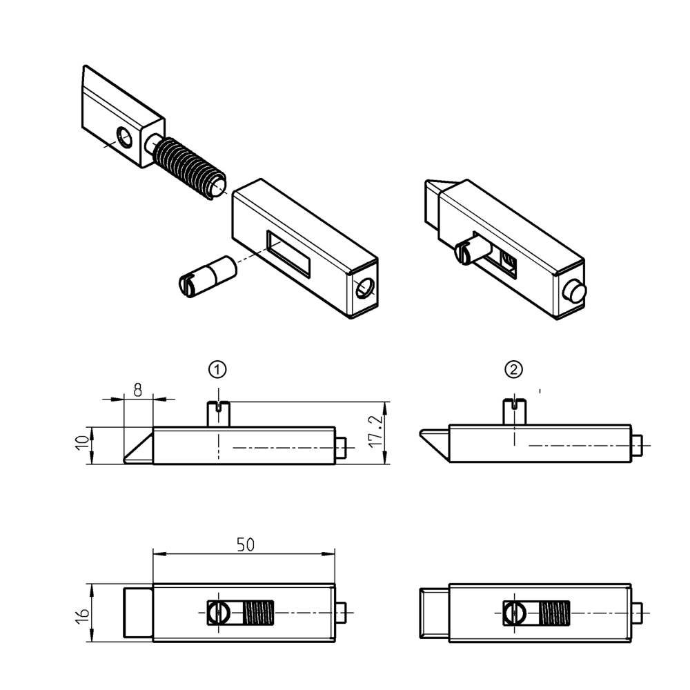 Slam lock, steel, weld-on, length=58, width=16, height=17,2, version 2