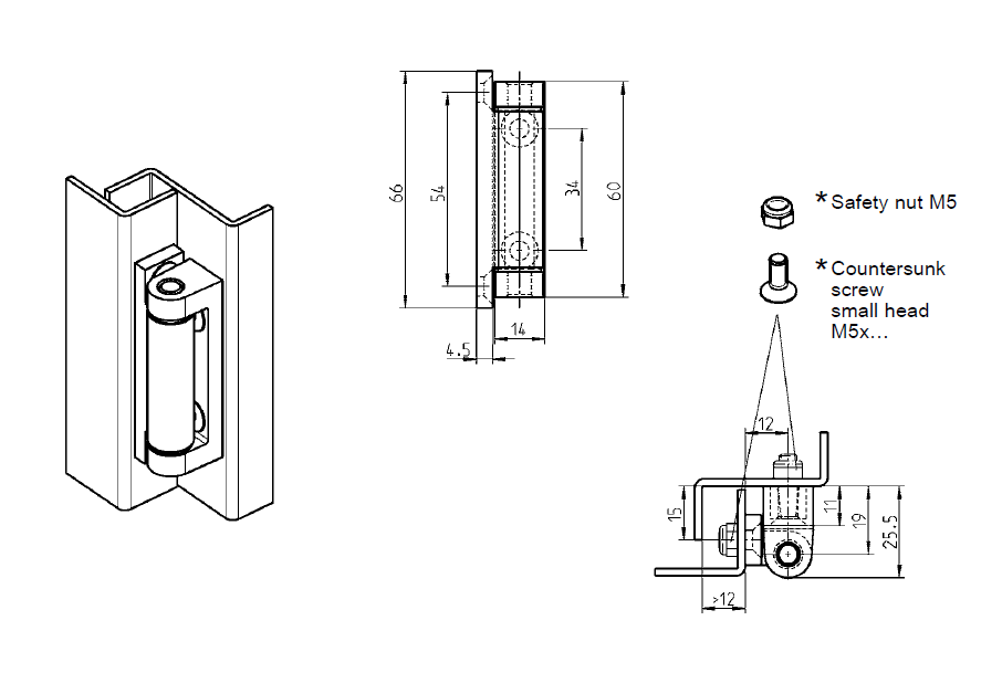 Cabinet Hinge, die-cast zinc, flush door - visible, fixed pin, L=66, B=18,5, H=25,5