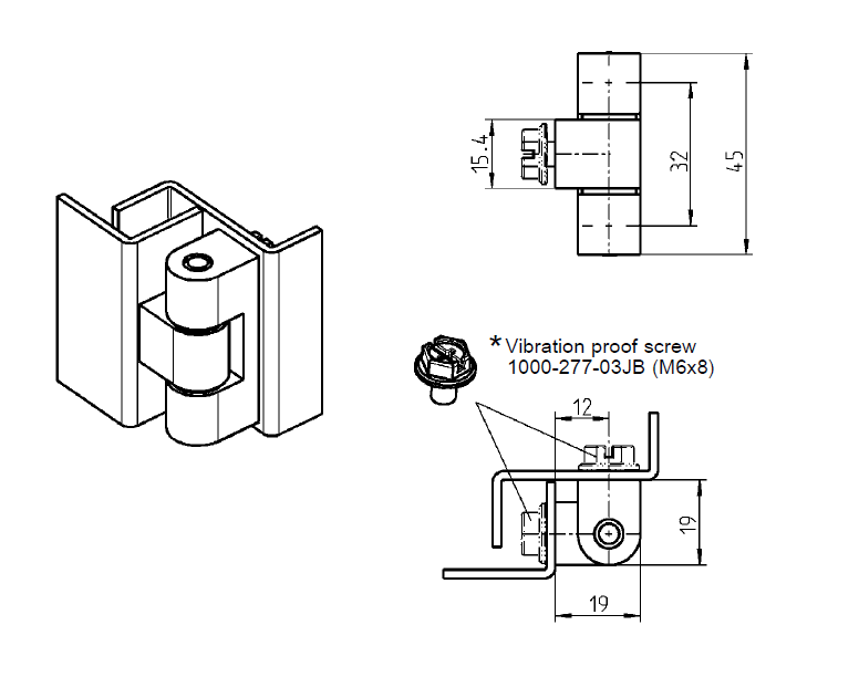 Cabinet Hinge, die-cast zinc, flush door - visible, fixed pin, L=45, B=19, H=19